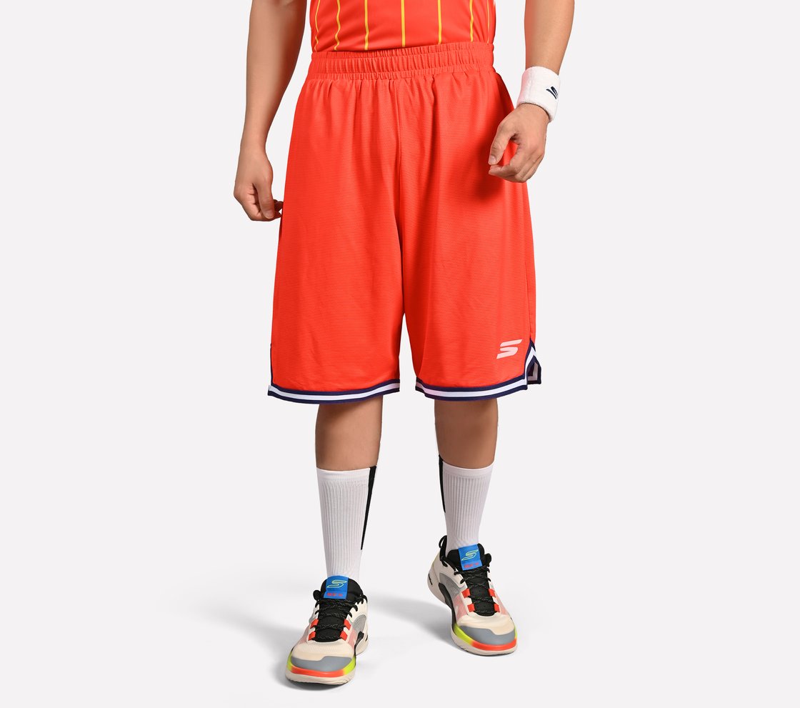BASKETBALL PRINTED SHORTS, WHITE/BLACK/ORANGE Apparel Lateral View