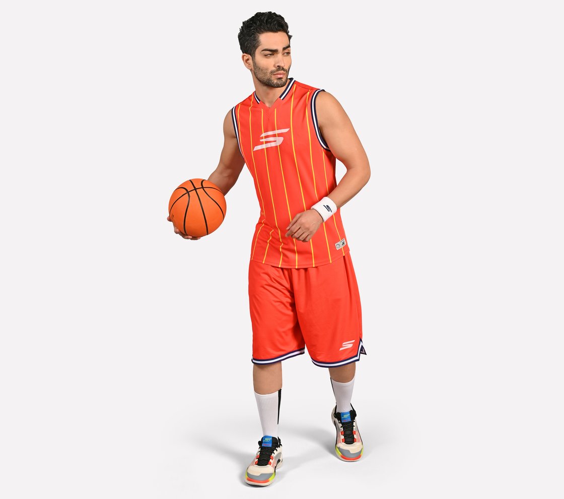 BASKETBALL PRINTED SHORTS, WHITE/BLACK/ORANGE Apparel Right View