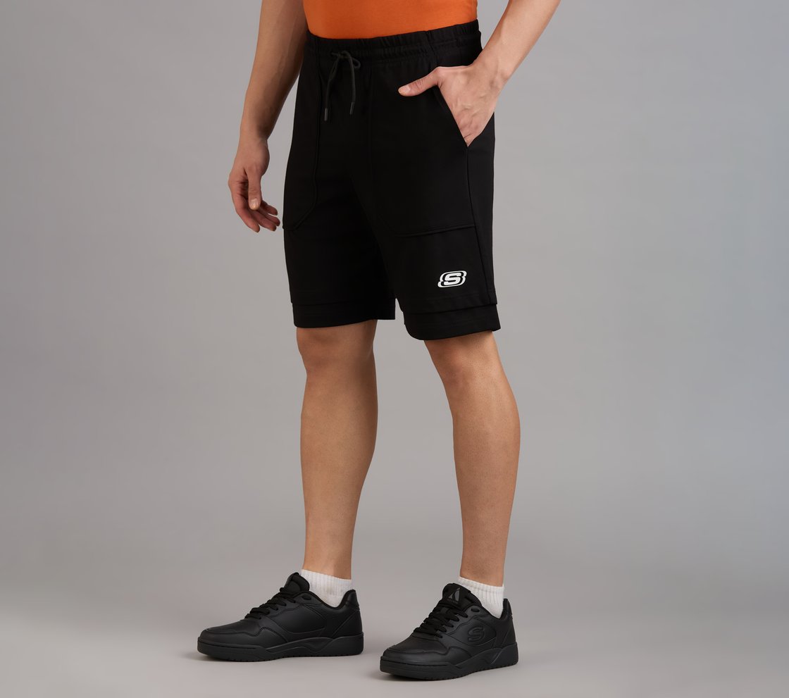 PATCH POCKET SHORTS, BLACK Apparel Top View