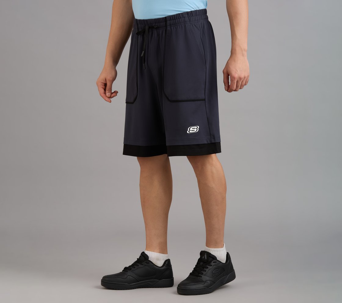 PATCH POCKET SHORTS, TAUPE/BLUE