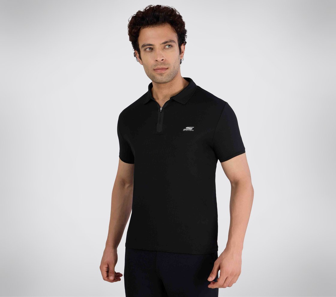 SS 1/4 ZIP POLO, BBBBLACK Apparel Top View