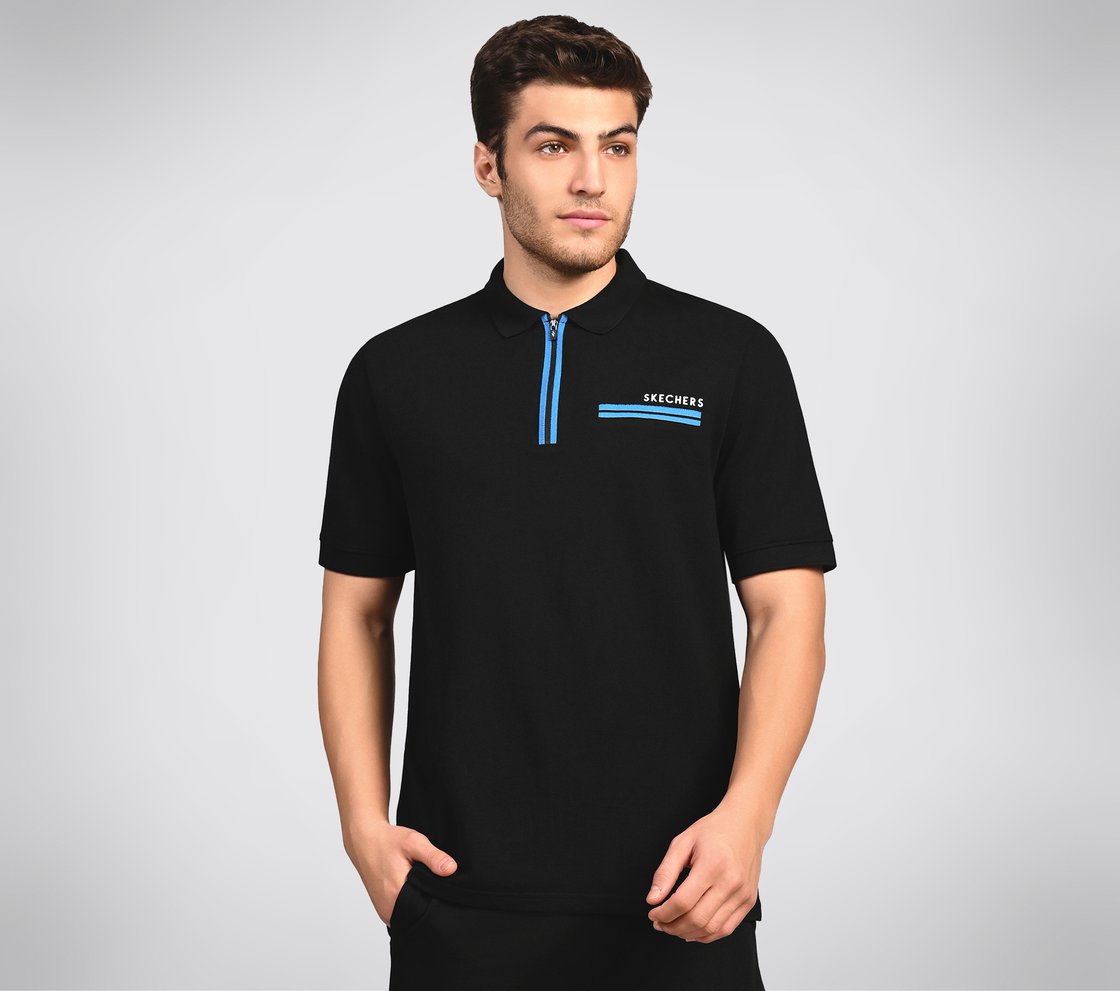 OASIS TWILL PLACKET POLO, BLACK/CHARCOAL/BLUE Apparel Lateral View