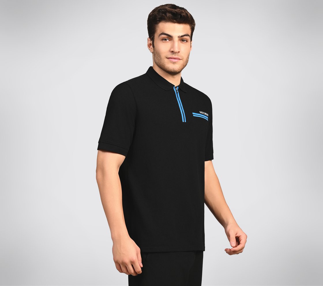 OASIS TWILL PLACKET POLO, BLACK/CHARCOAL/BLUE Apparel Bottom View