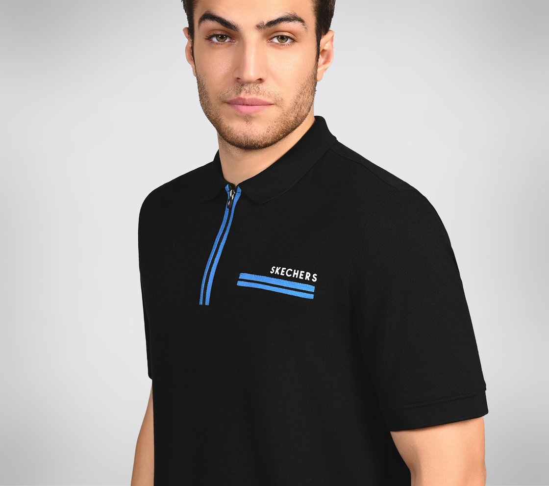 OASIS TWILL PLACKET POLO, BLACK/CHARCOAL/BLUE Apparel Right View