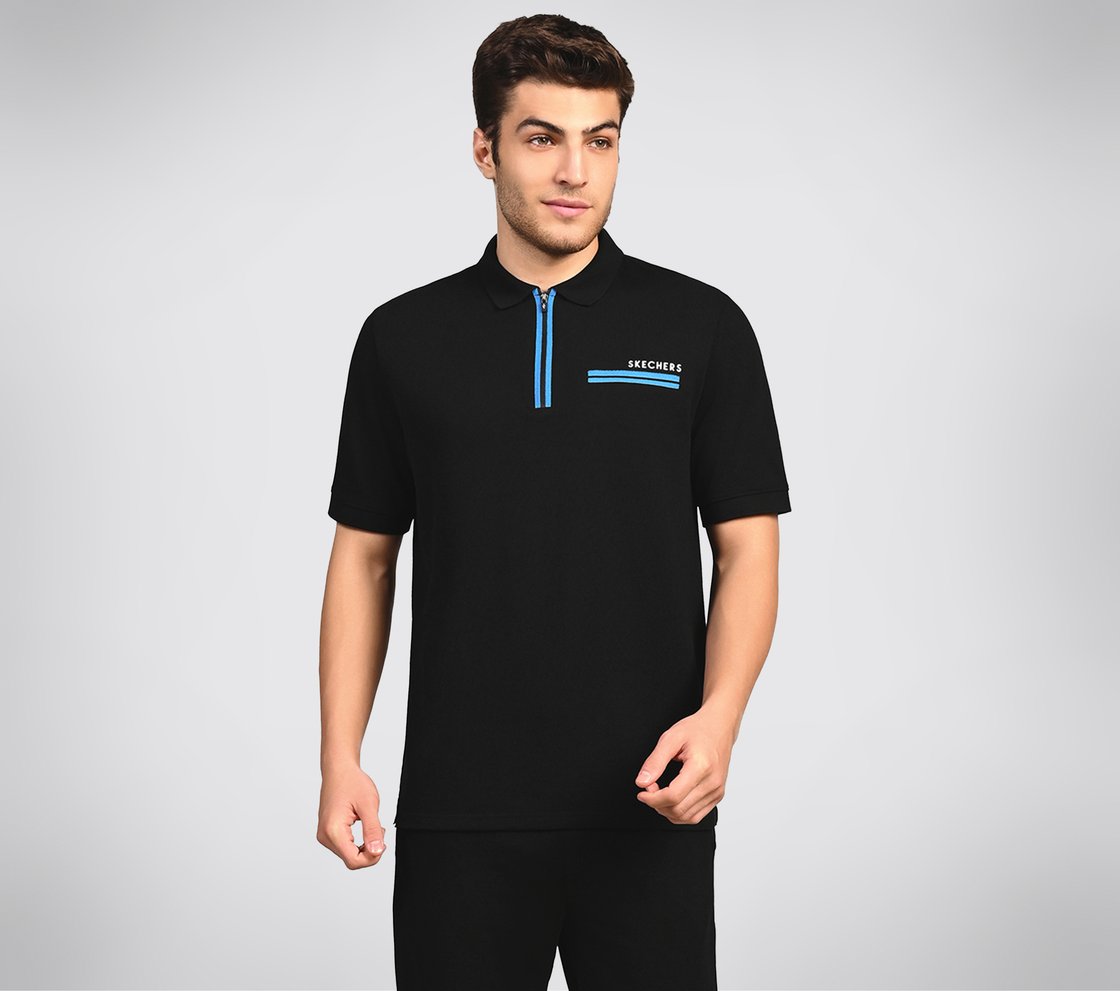OASIS TWILL PLACKET POLO, BLACK/CHARCOAL/BLUE Apparel Right View