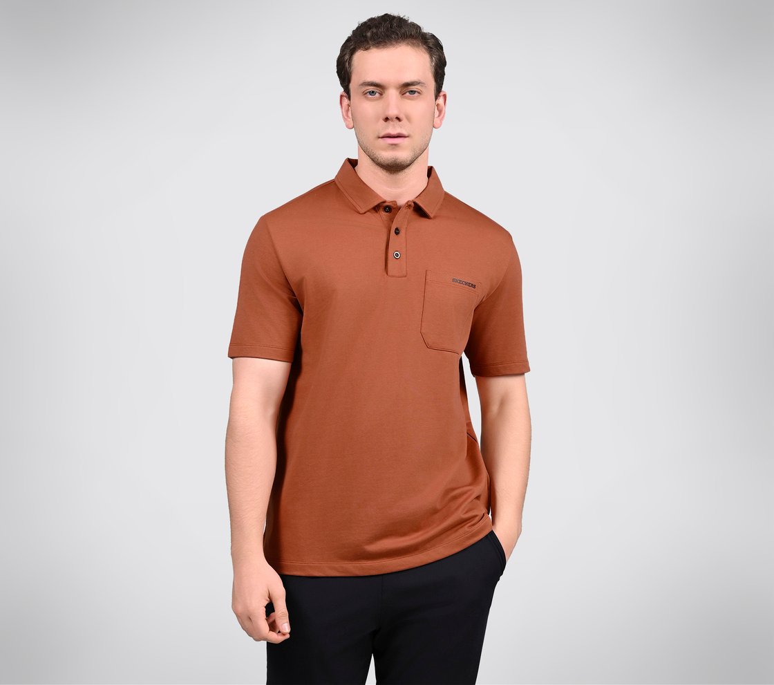 EARTH TERRY POLO, ORANGE/BROWN Apparel Lateral View
