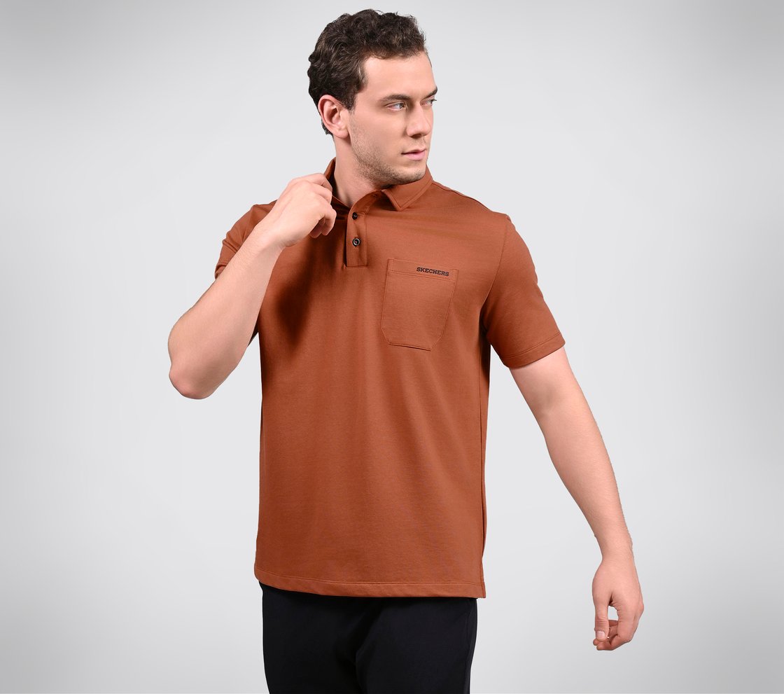 EARTH TERRY POLO, ORANGE/BROWN Apparel Top View
