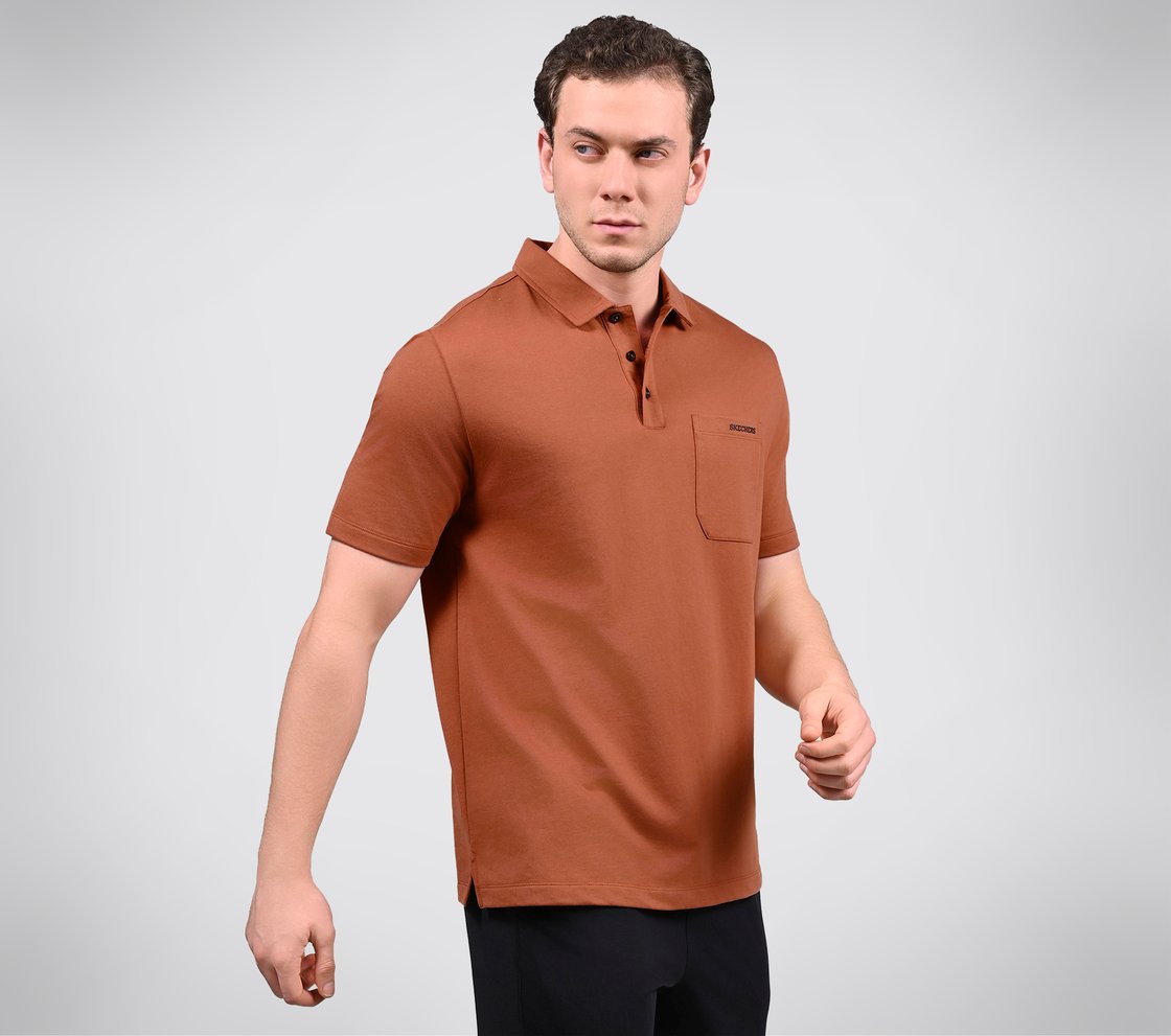 EARTH TERRY POLO, ORANGE/BROWN Apparel Bottom View