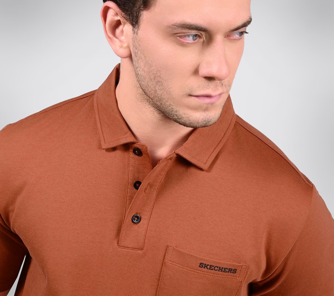 EARTH TERRY POLO, ORANGE/BROWN Apparel Right View