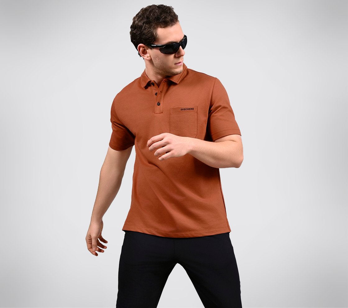 EARTH TERRY POLO, ORANGE/BROWN Apparel Right View