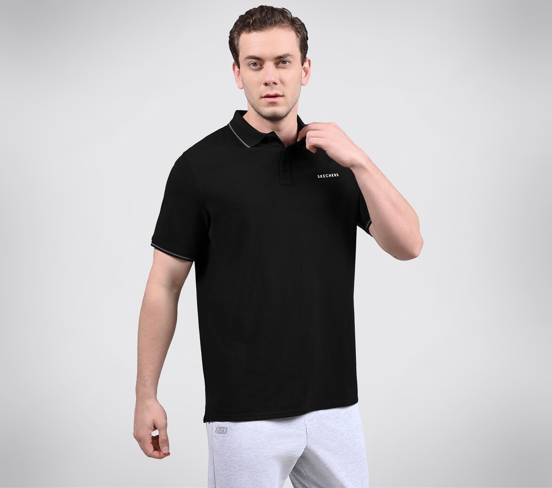 SKECHERS EVERYDAY POLO, BLACK/CHARCOAL/BLUE Apparel Bottom View