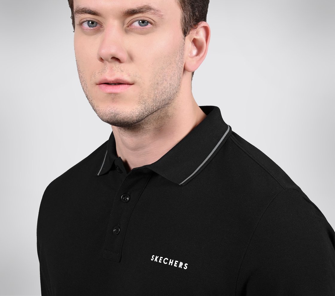 SKECHERS EVERYDAY POLO, BLACK/CHARCOAL/BLUE Apparel Right View