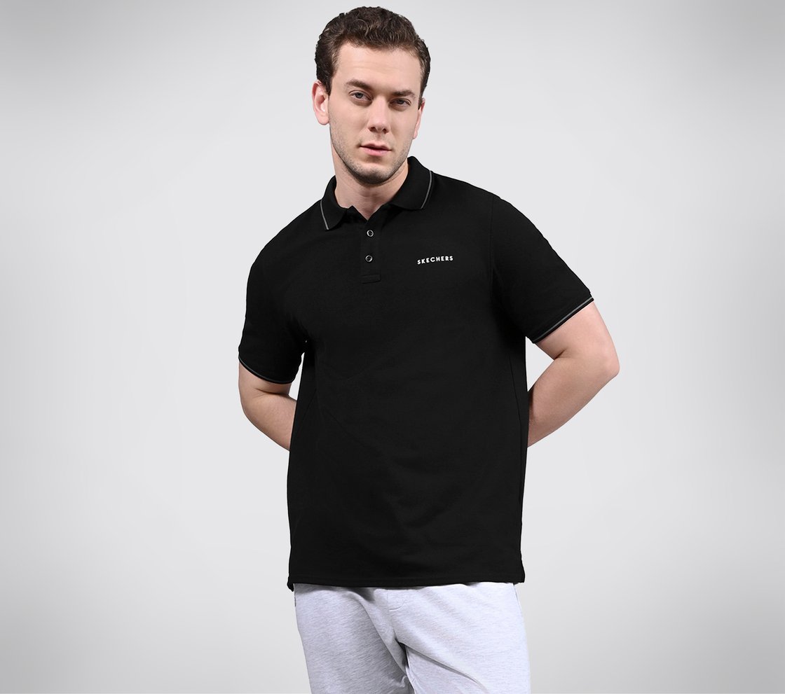 SKECHERS EVERYDAY POLO, BLACK/CHARCOAL/BLUE Apparel Right View