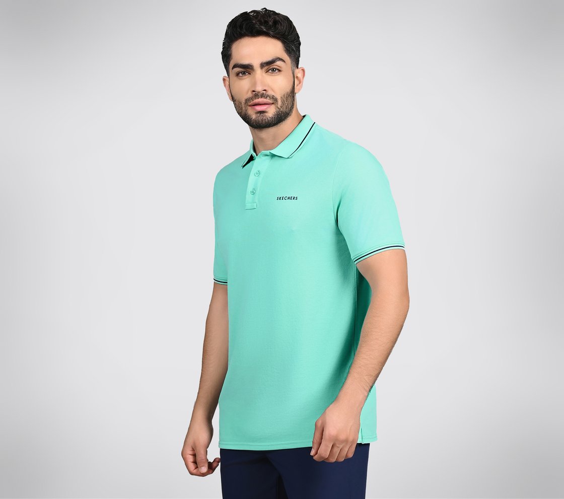 SKECHERS EVERYDAY POLO, YELLOW/AQUA Apparel Top View