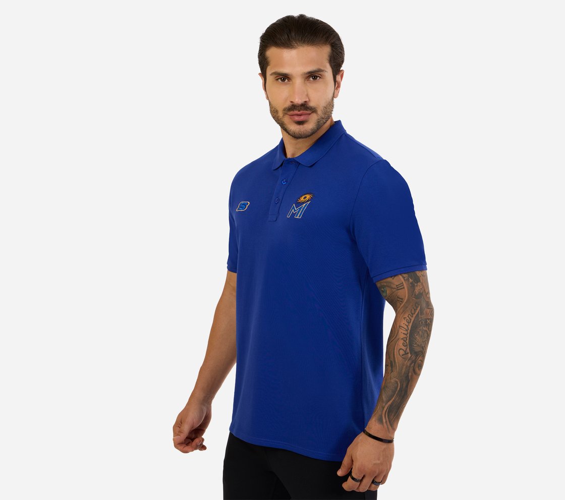 MI FAN LOGO POLO, BLUE/WHITE Apparel Top View