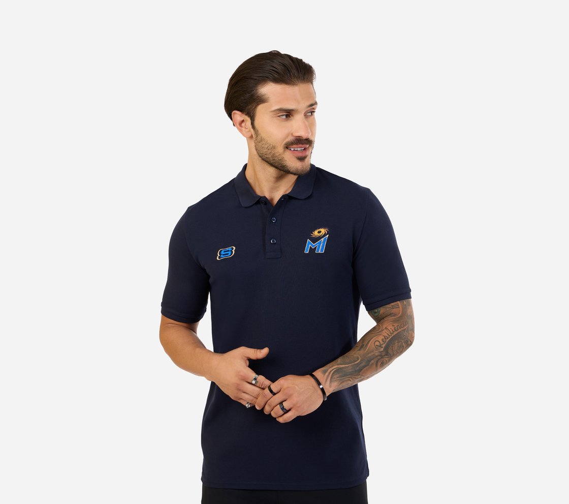 MI FAN LOGO POLO, LT.GRAY/NAVY Apparel Lateral View