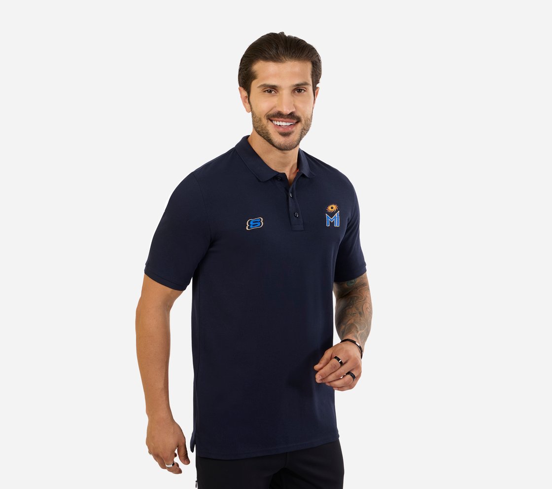 MI FAN LOGO POLO, LT.GRAY/NAVY Apparel Top View