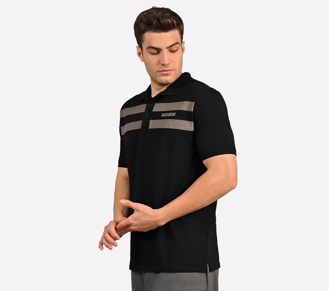 BRANDED DOUBLE PLACKET POLO, BLACK Apparel Top View