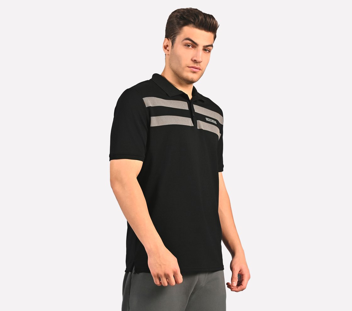 BRANDED DOUBLE PLACKET POLO, BLACK