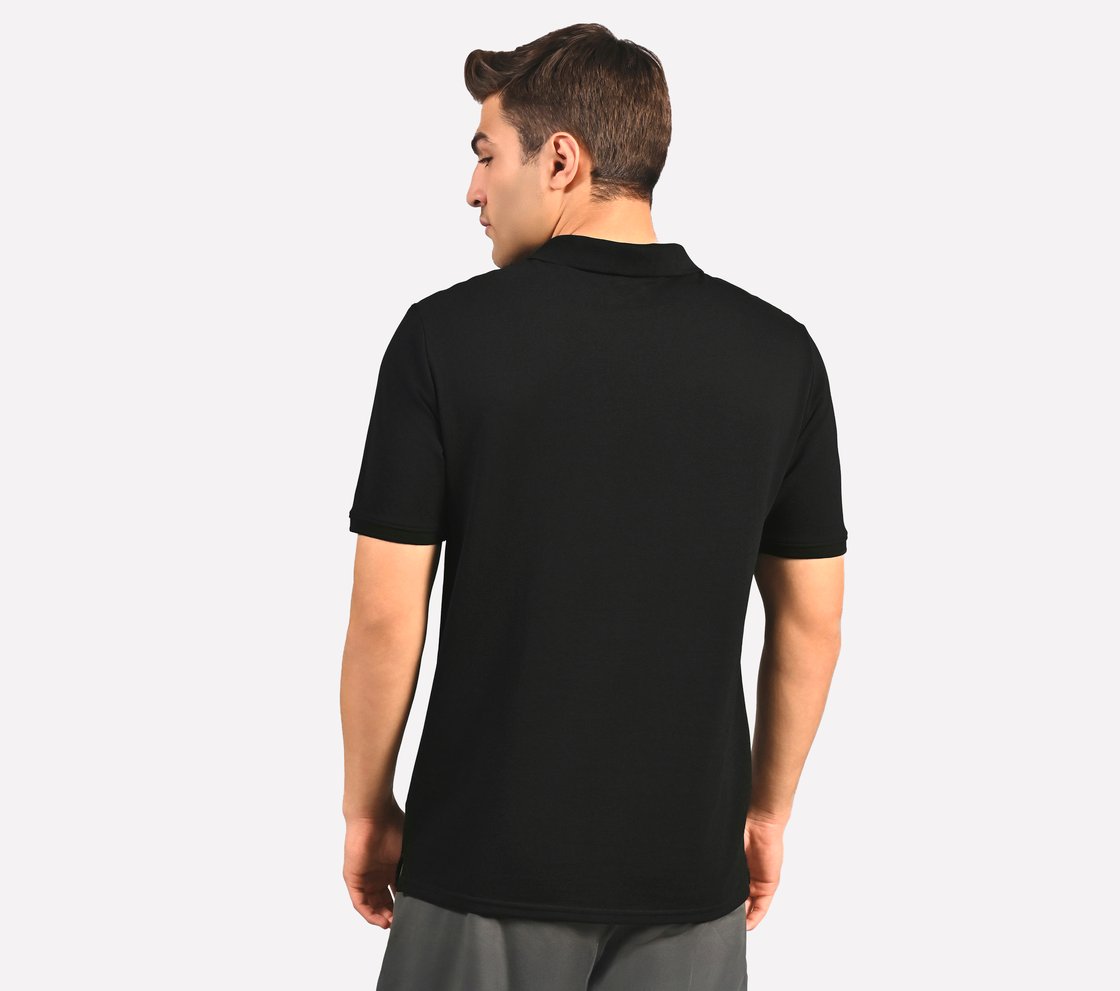 BRANDED DOUBLE PLACKET POLO, BLACK Apparel Left View