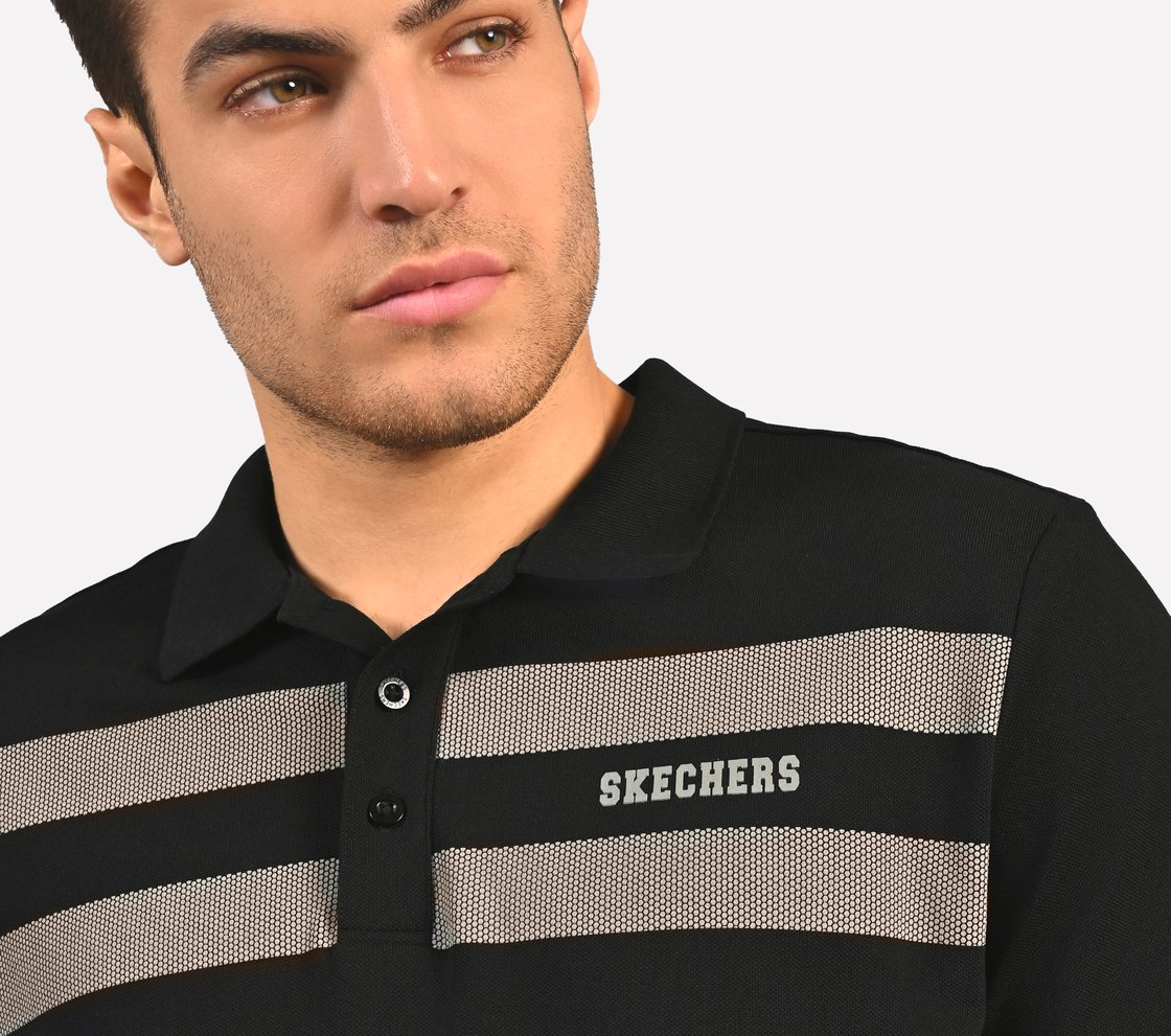 BRANDED DOUBLE PLACKET POLO, BLACK