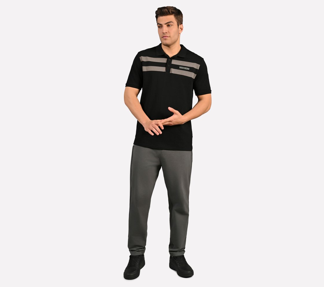 BRANDED DOUBLE PLACKET POLO, BLACK