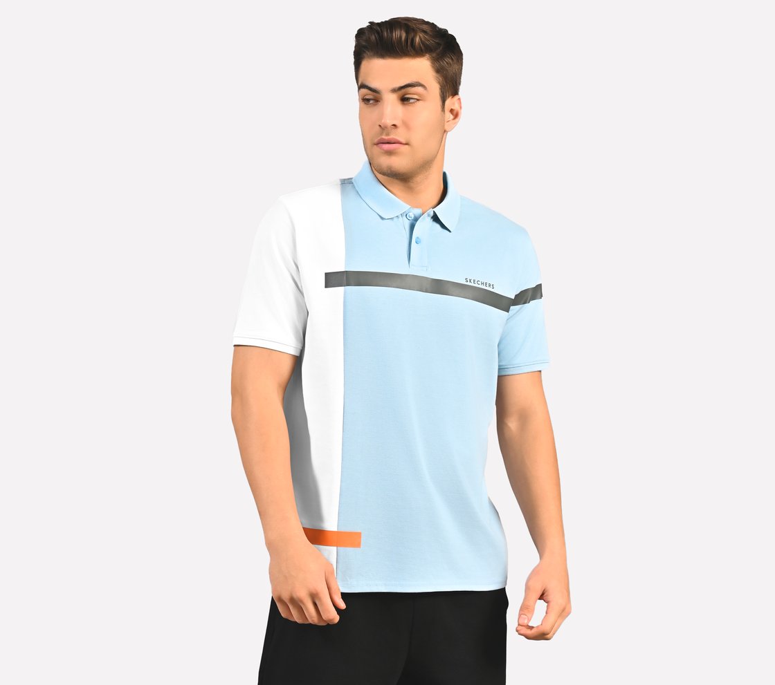 BRANDED DOUBLE PLACKET POLO, CHARCOAL/LT. BLUE Apparel Bottom View