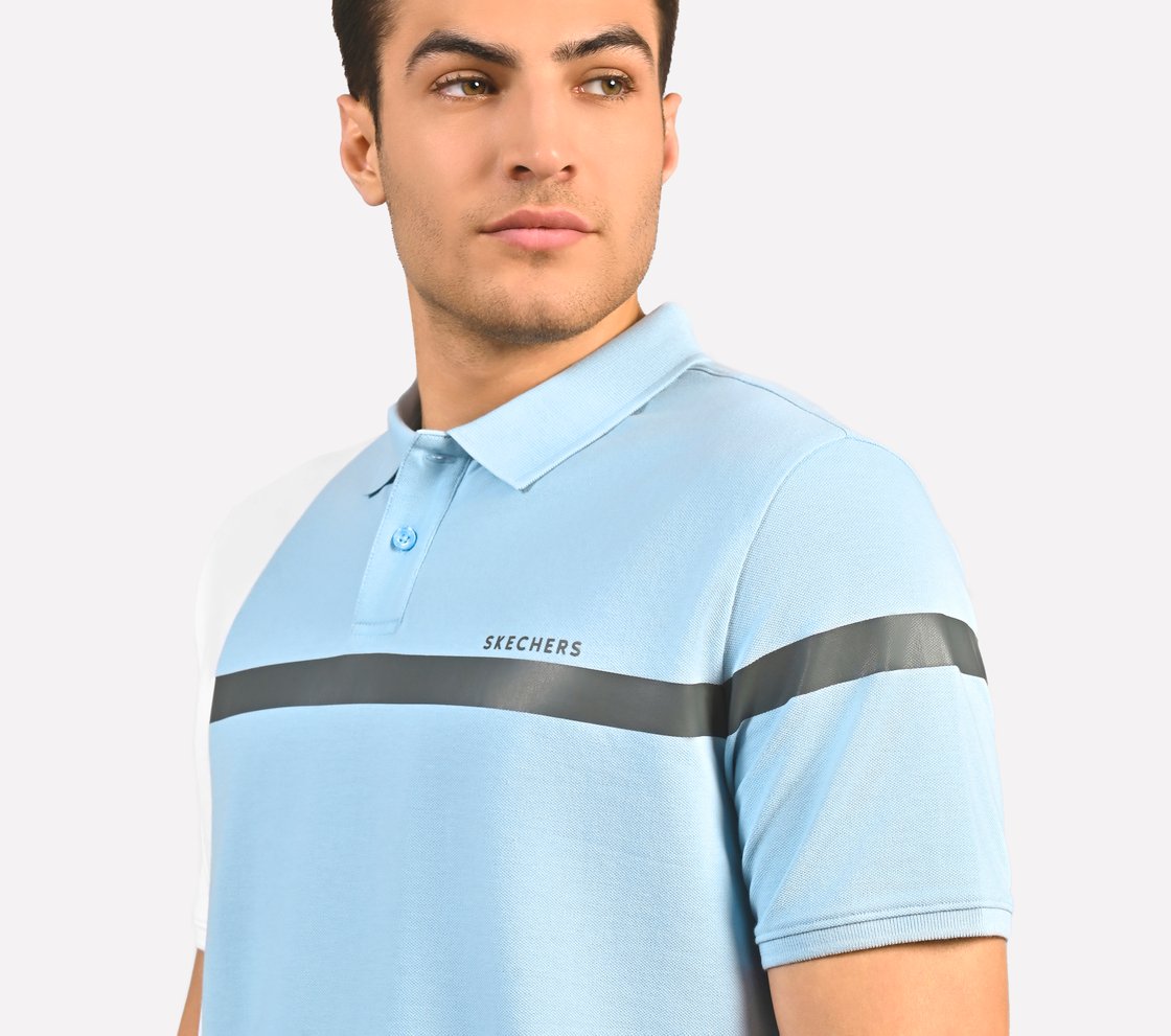 BRANDED DOUBLE PLACKET POLO, CHARCOAL/LT. BLUE
