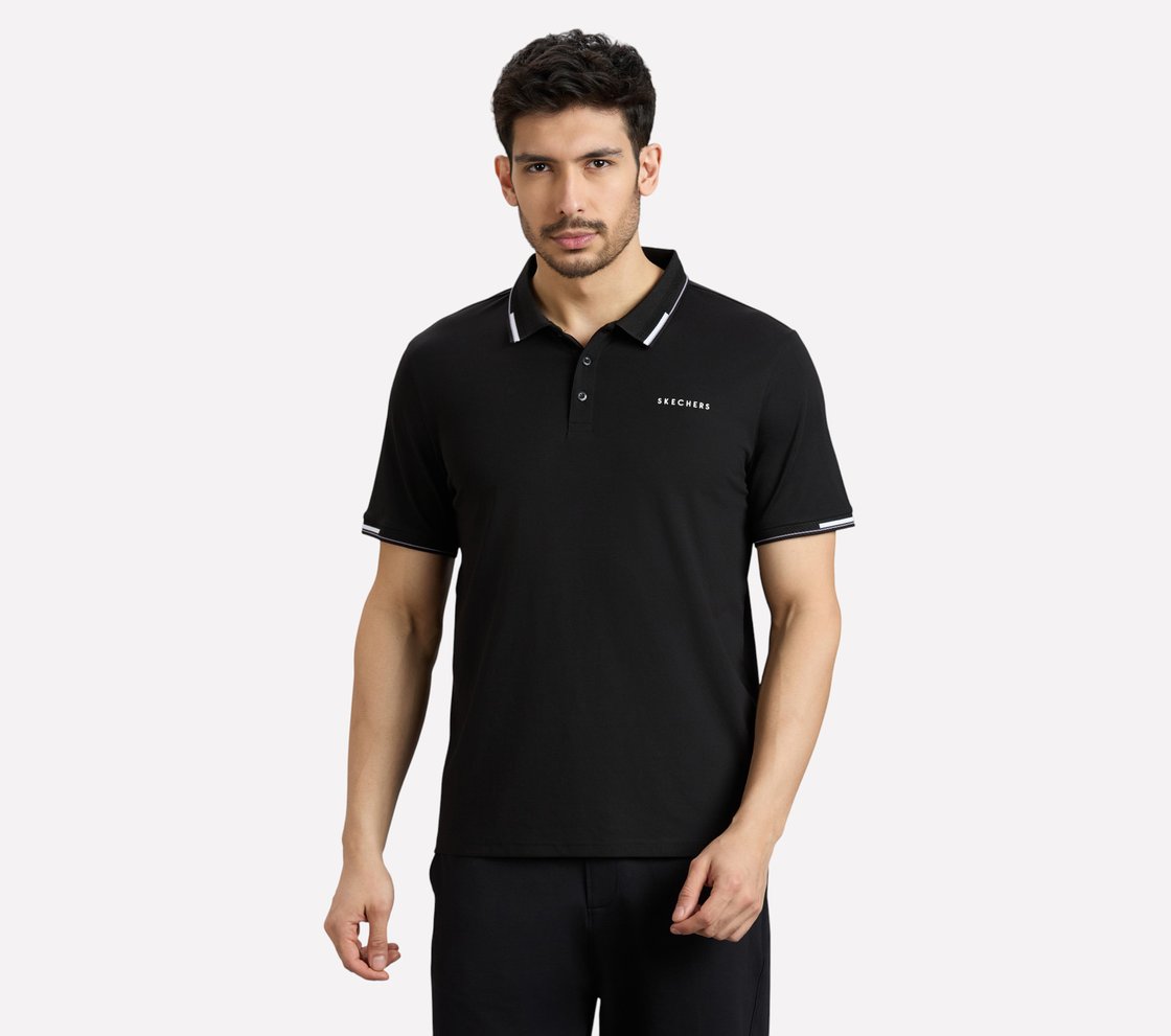 MENS TIPPING POLO, BLACK/CHARCOAL/BLUE