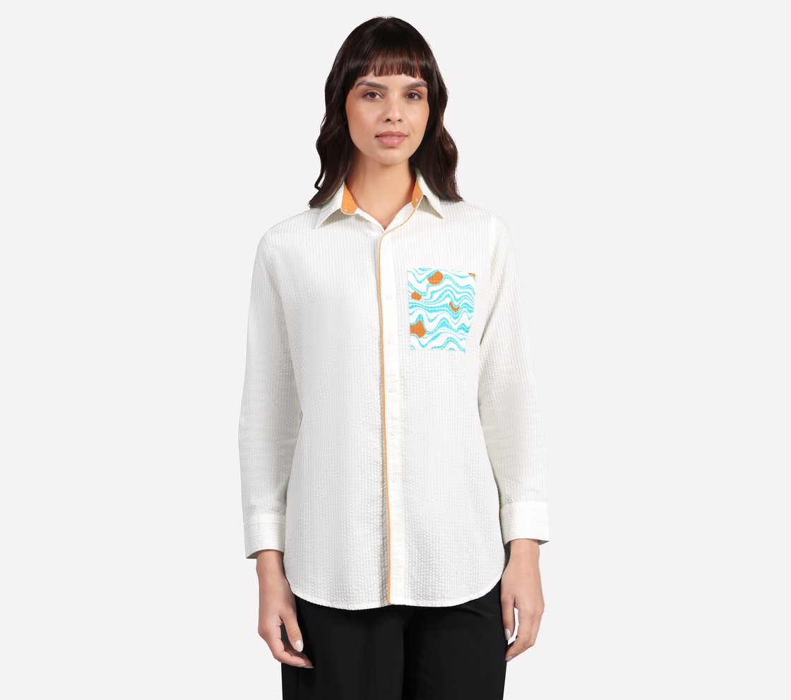 OVERSIZED PRINTED SHIRT, WHITE Apparel Lateral View