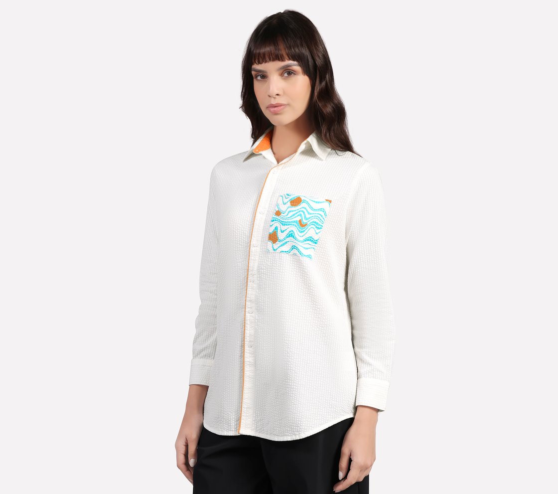 OVERSIZED PRINTED SHIRT, WHITE Apparel Top View