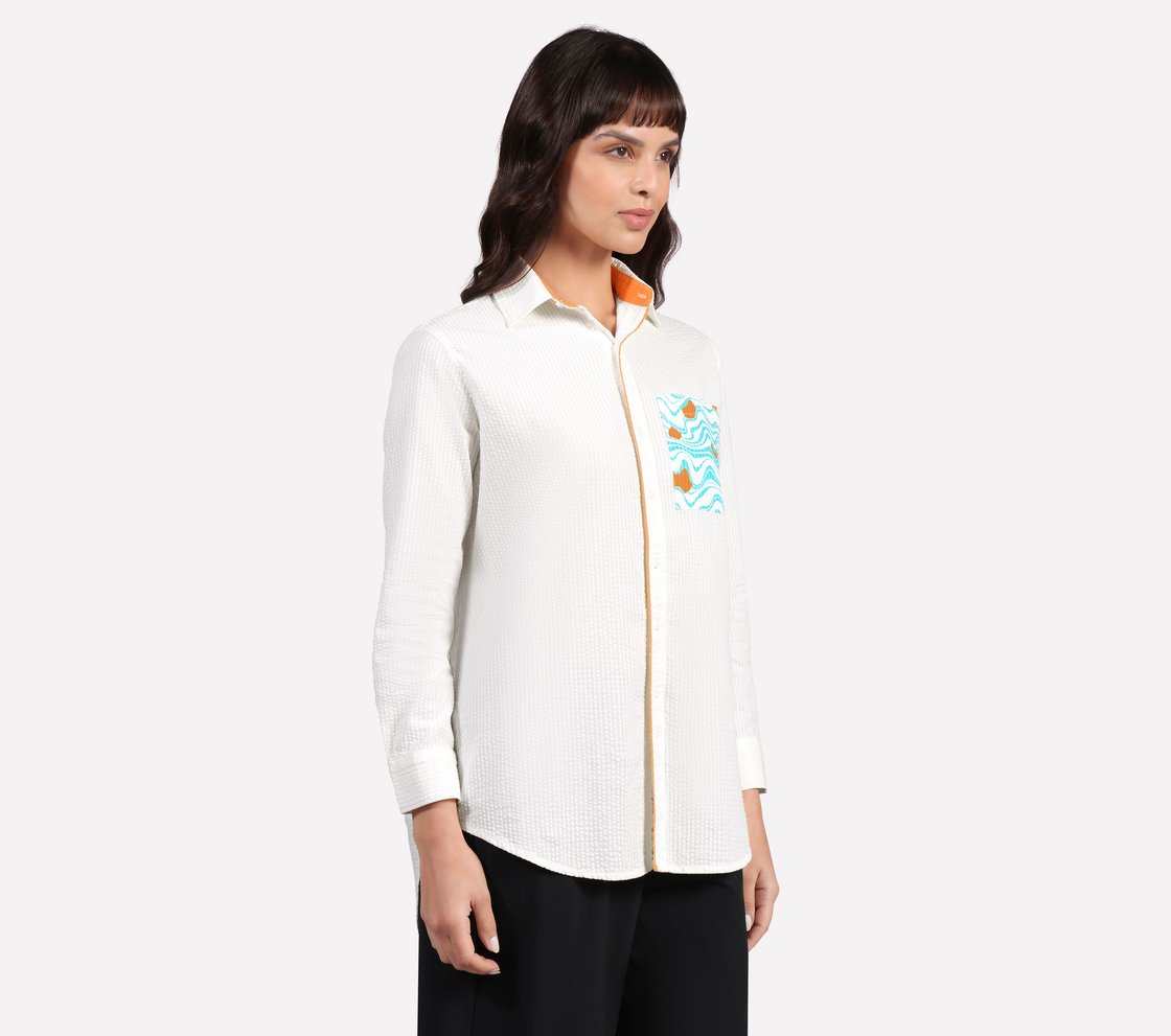 OVERSIZED PRINTED SHIRT, WHITE Apparel Bottom View