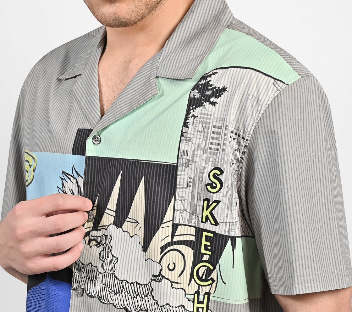 MENS ANIME STREET SHIRT, STONE/NATURAL