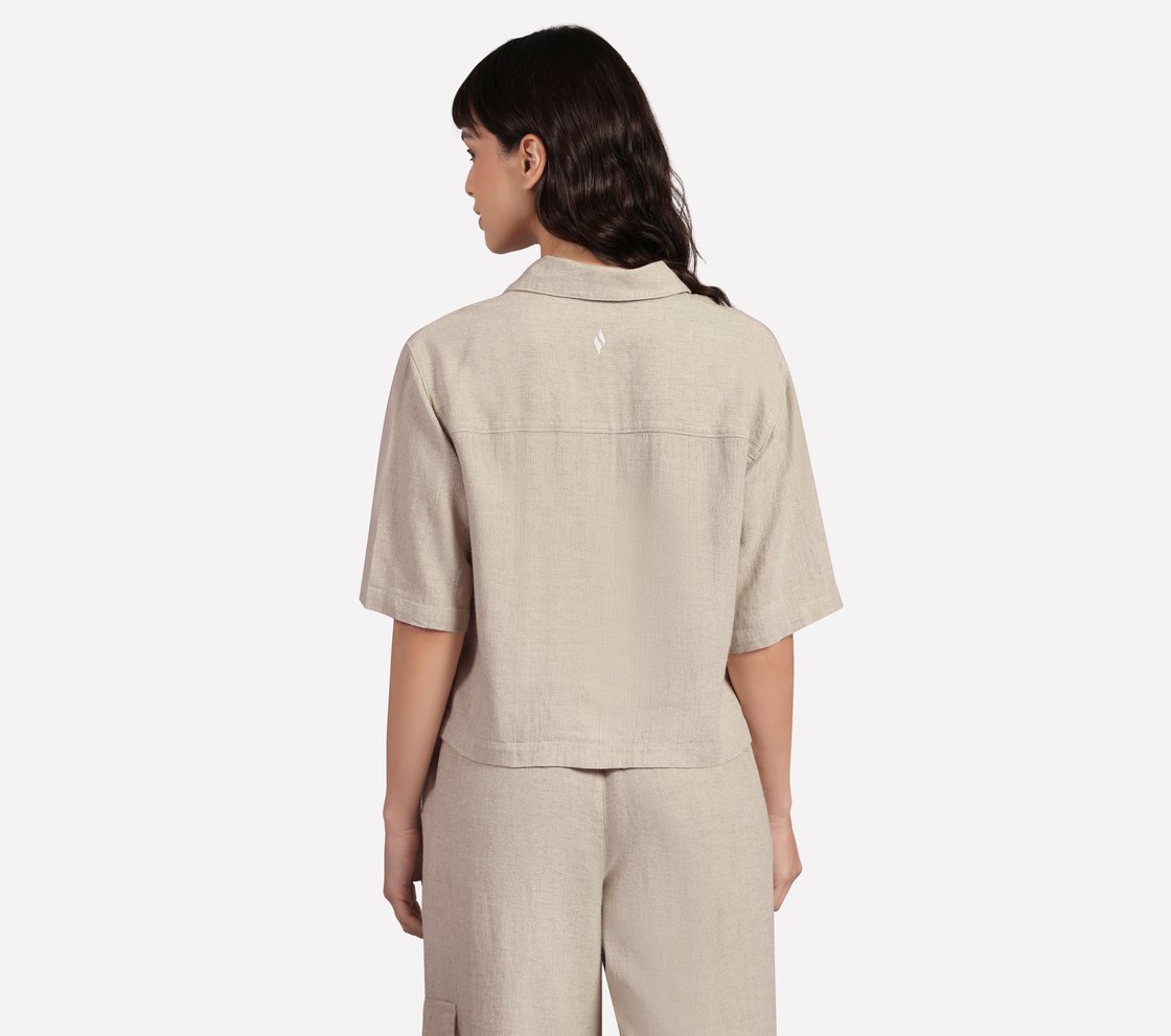 SOLID LINEN BRANDED SHIRT, BROWN/PINK Apparel Left View