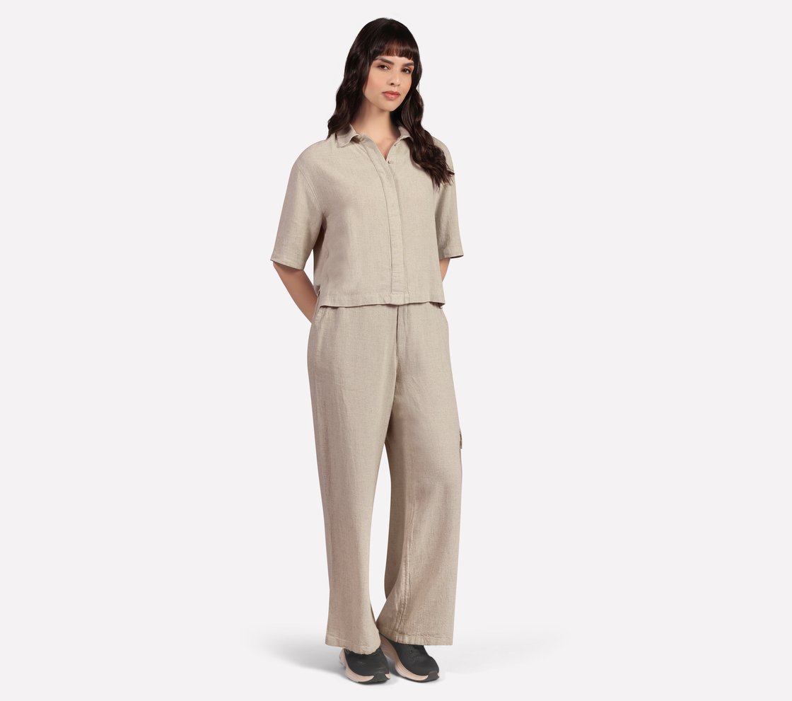 SOLID LINEN BRANDED SHIRT, BROWN/PINK Apparel Right View