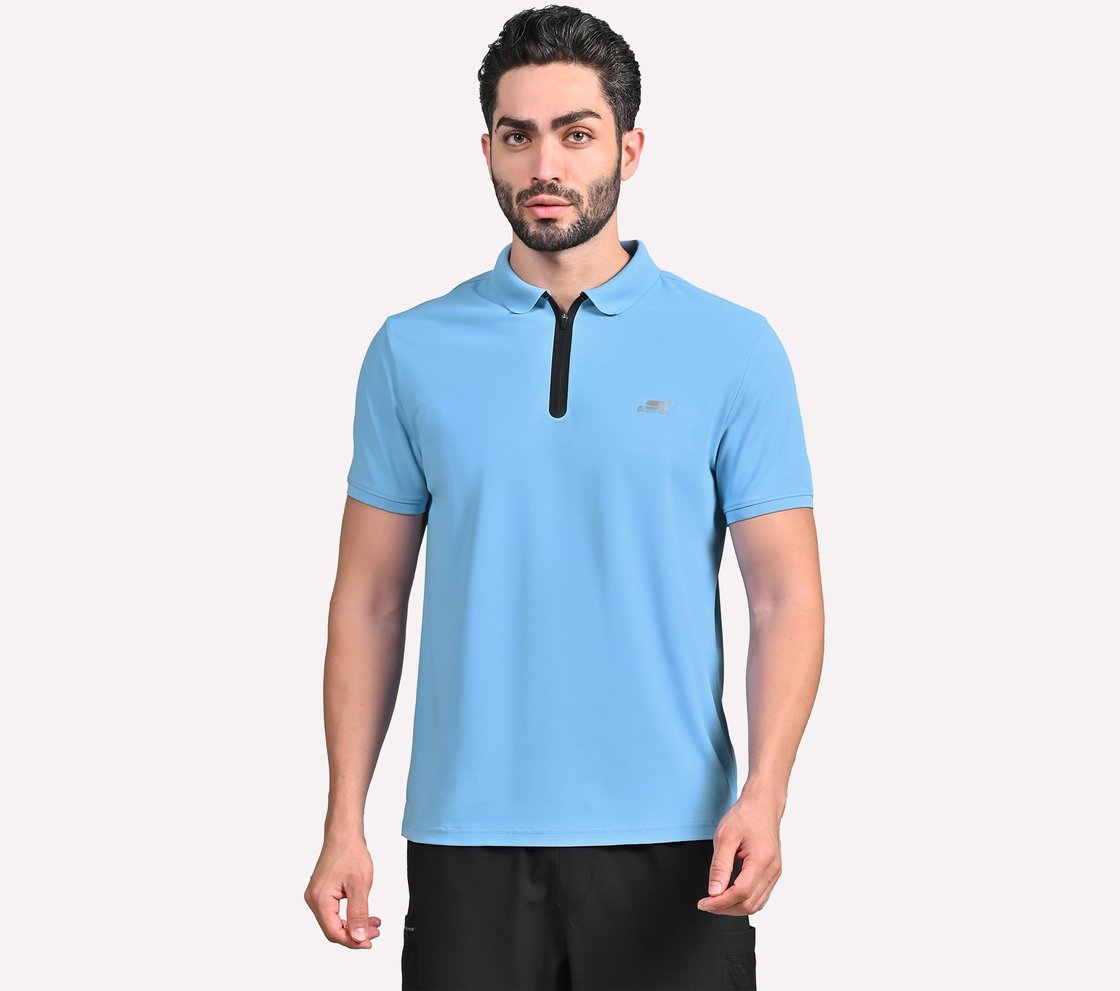 MENS 1/4 ZIP POLO, PERIWINKLE/MULTI Apparel Lateral View