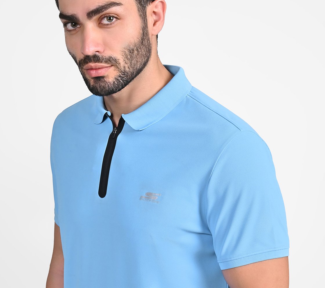 MENS 1/4 ZIP POLO, PERIWINKLE/MULTI Apparel Right View
