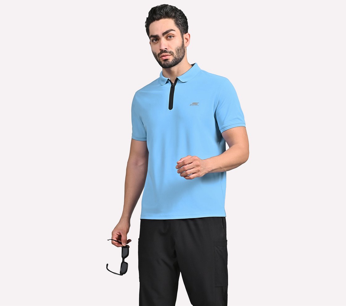 MENS 1/4 ZIP POLO, PERIWINKLE/MULTI Apparel Right View