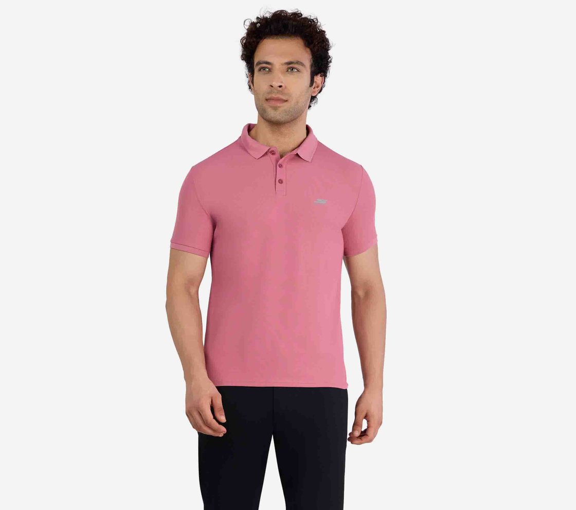 MENS PERFORMANCE POLO, CHARCOAL/CORAL Apparel Left View