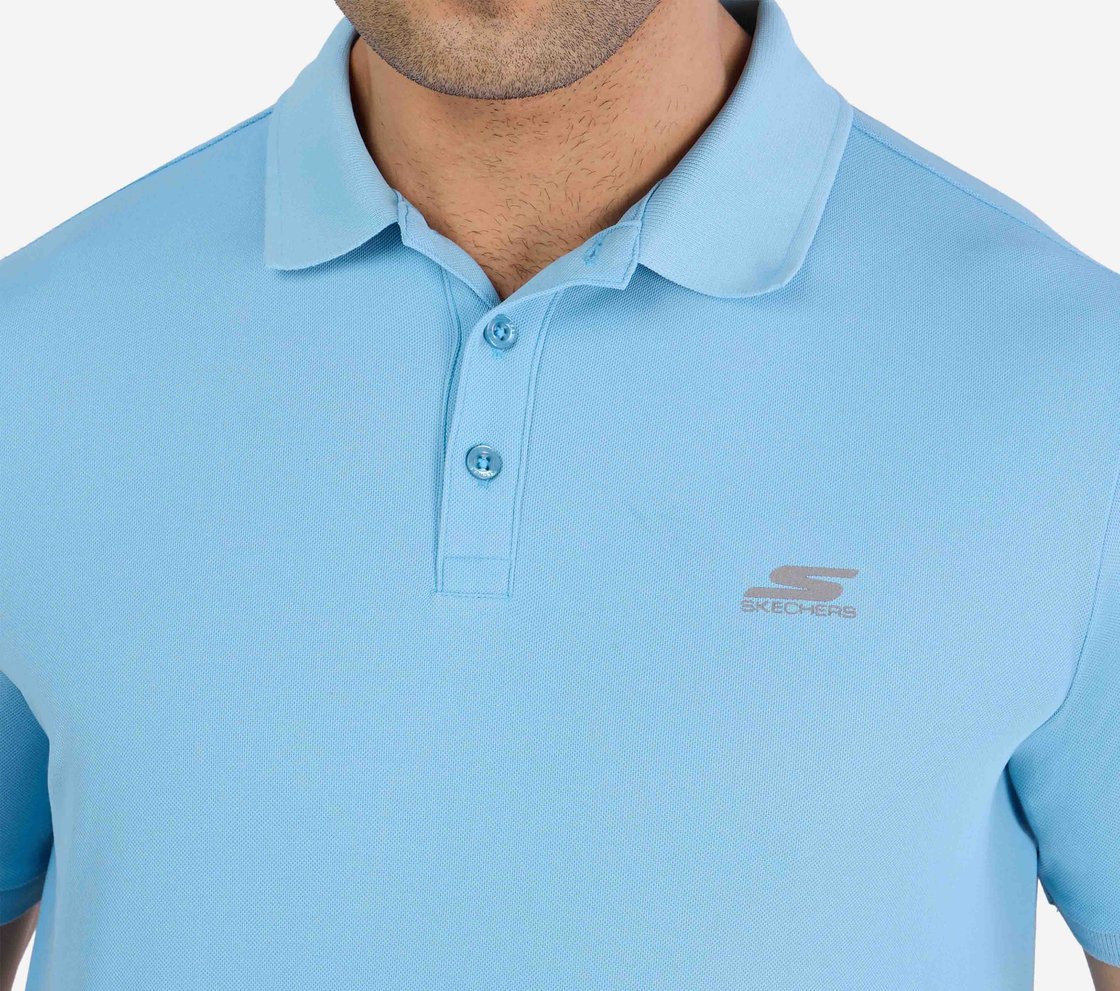 MENS PERFORMANCE POLO, GUNMETAL/TURQUOISE Apparel Right View