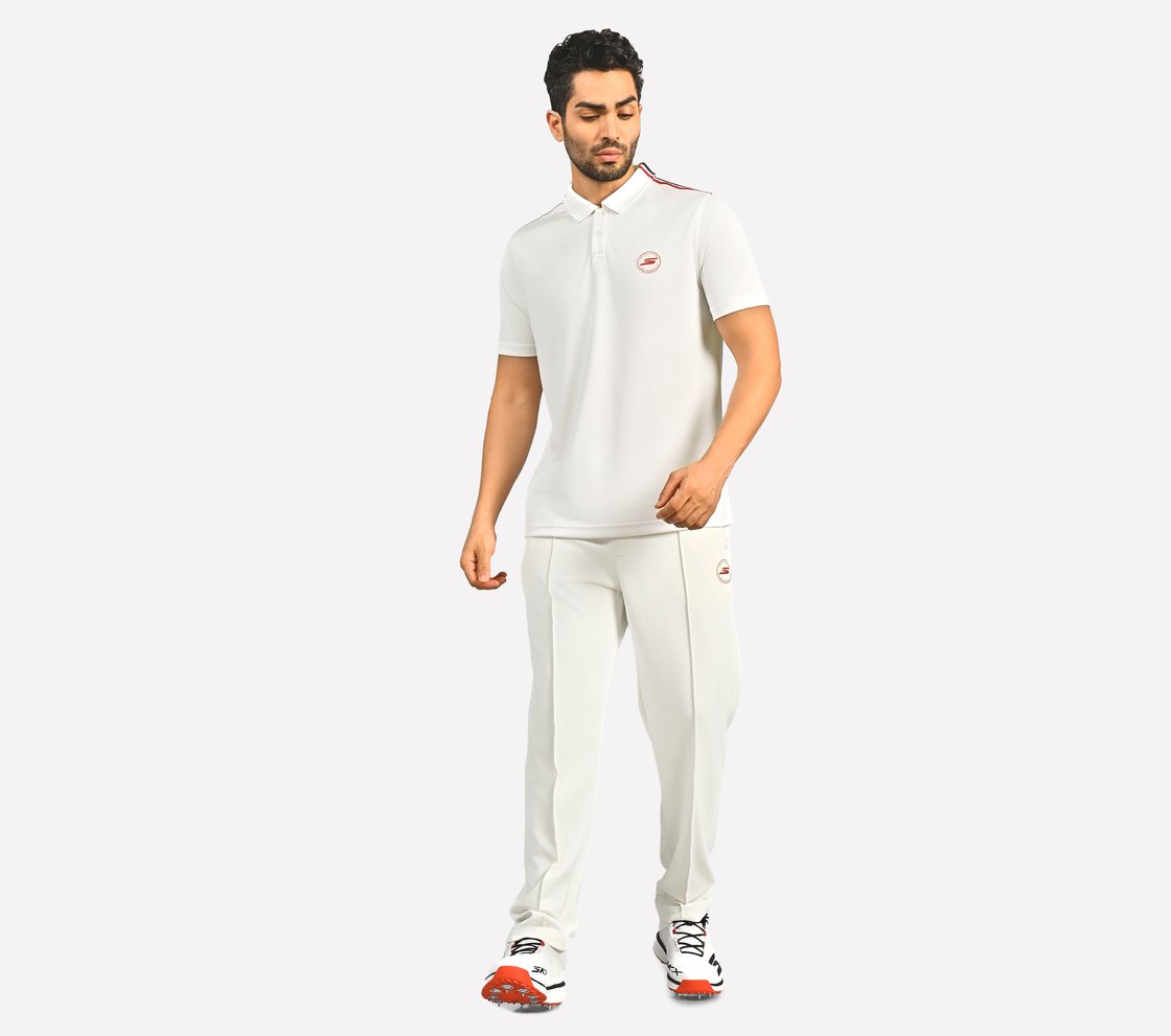 CRICKET SHOULDER TAPE POLO, BLACK/WHITE/RED Apparel Right View