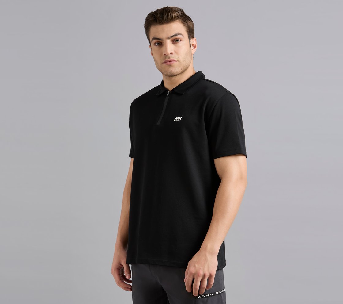 OVERSIZED FLOCK BRANDING POLO, BLACK Apparel Top View