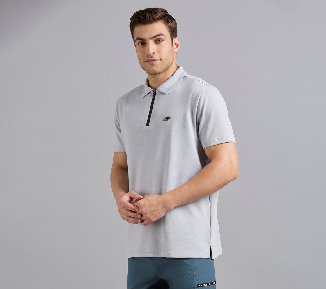 OVERSIZED FLOCK BRANDING POLO, CHARCOAL/LT. GRAY Apparel Top View
