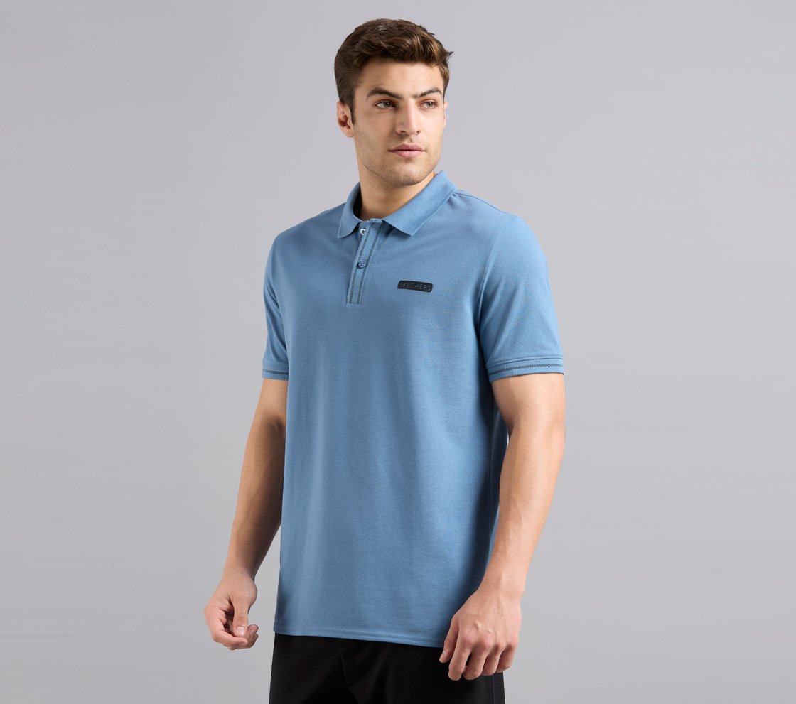 DUAL HIGHLIGHT TIPPING POLO, TAUPE/BLUE Apparel Top View