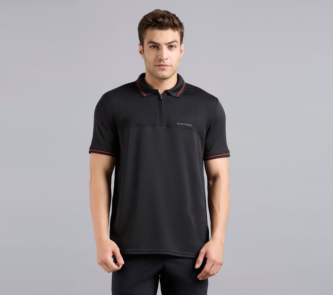TONAL PANEL GOLF POLO, BLACK Apparel Lateral View