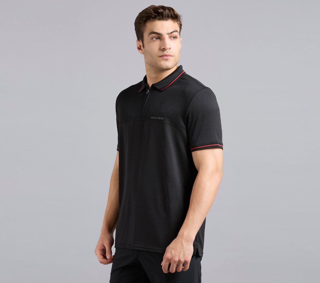 TONAL PANEL GOLF POLO, BLACK Apparel Top View