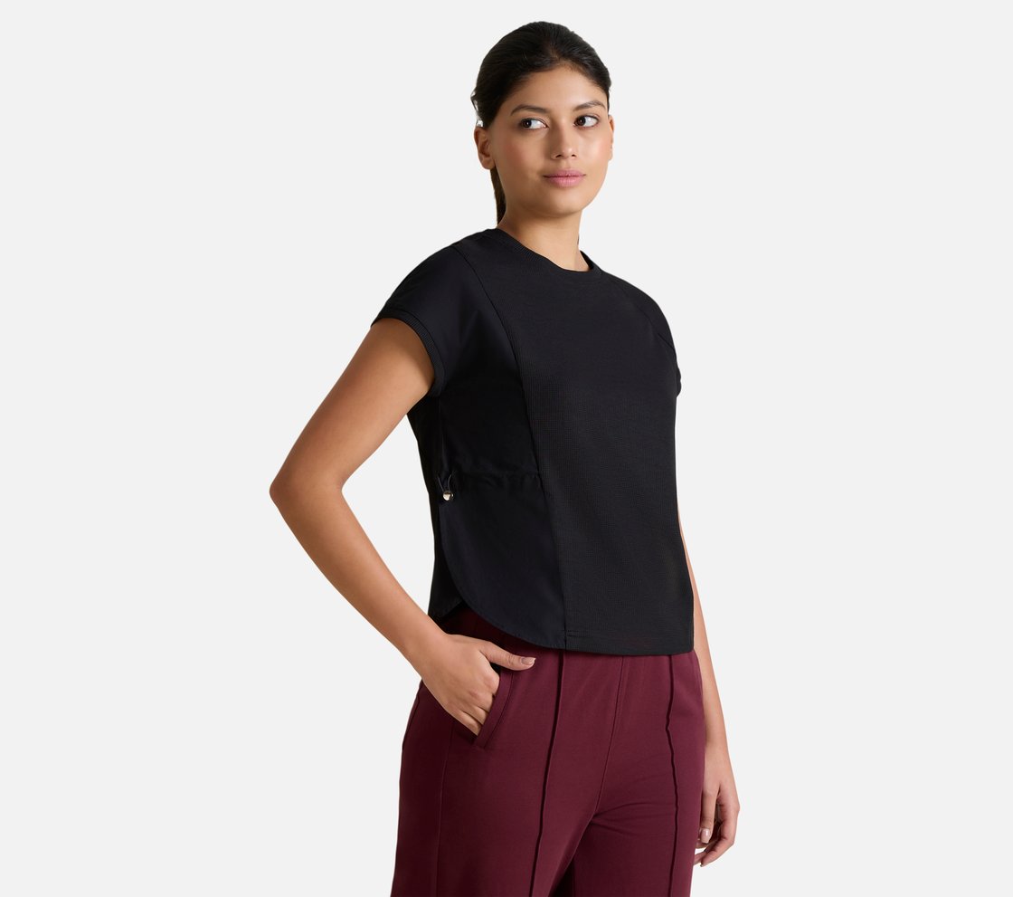 WAFFLE KNIT POPLIN T-SHIRT, BLACK