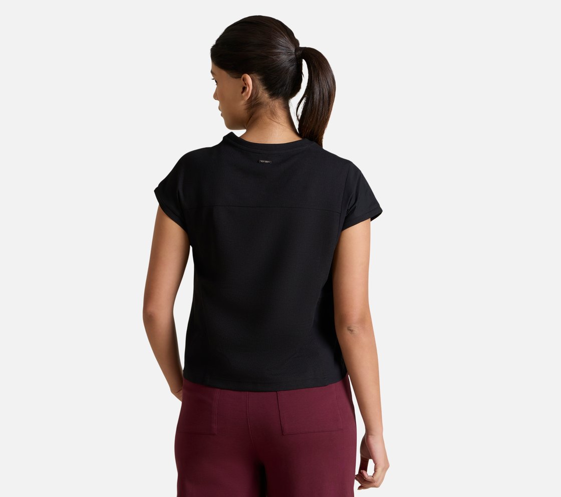 WAFFLE KNIT POPLIN T-SHIRT, BLACK