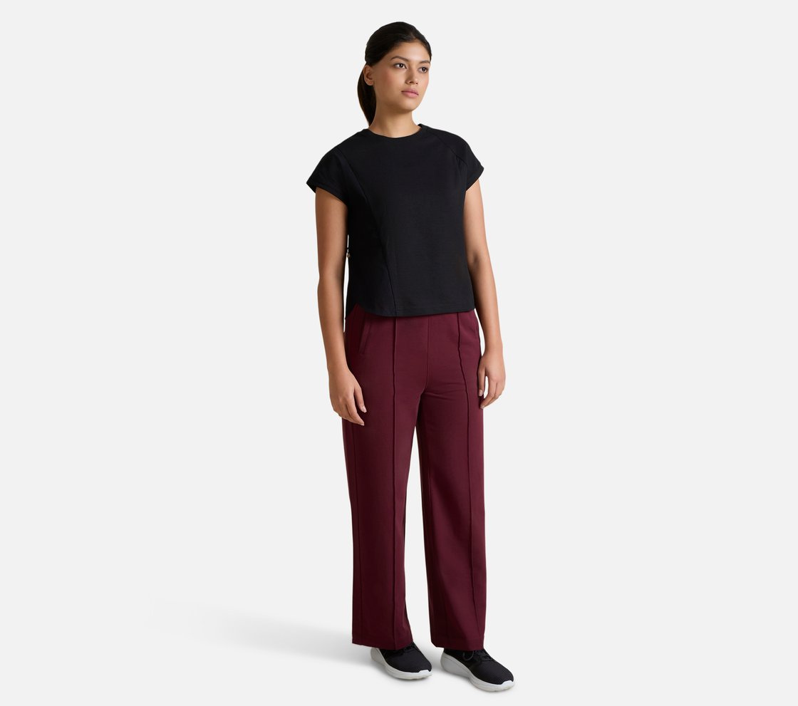 WAFFLE KNIT POPLIN T-SHIRT, BLACK Apparel Right View