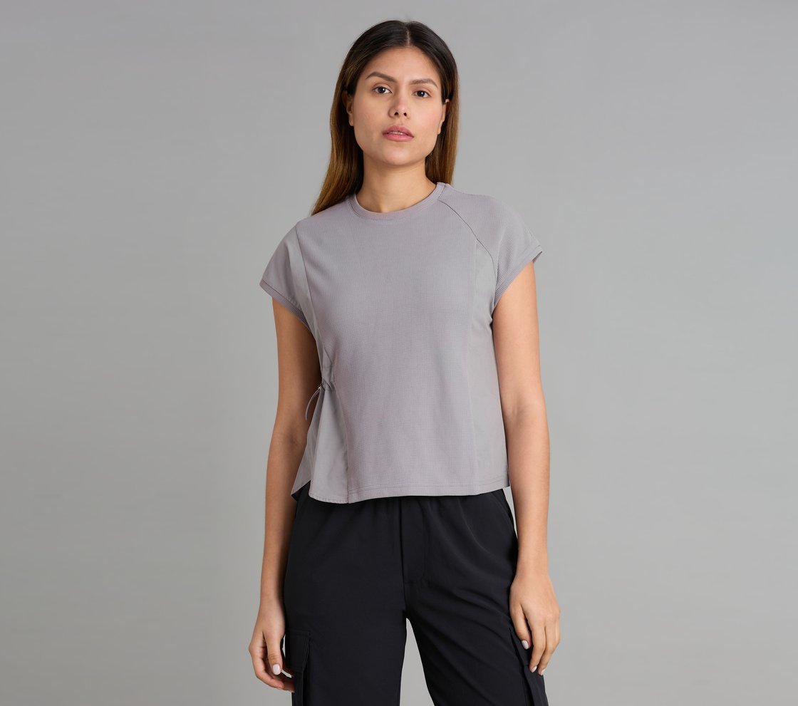 WAFFLE KNIT POPLIN T-SHIRT, CHARCOAL/LT. GRAY Apparel Lateral View